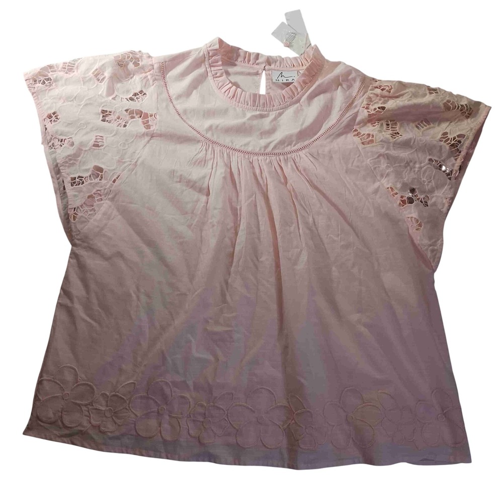 M.MIRA Eyelet Lace Top Womens XXL Plus Size Pink Cotton Boho Coastal Grandma
